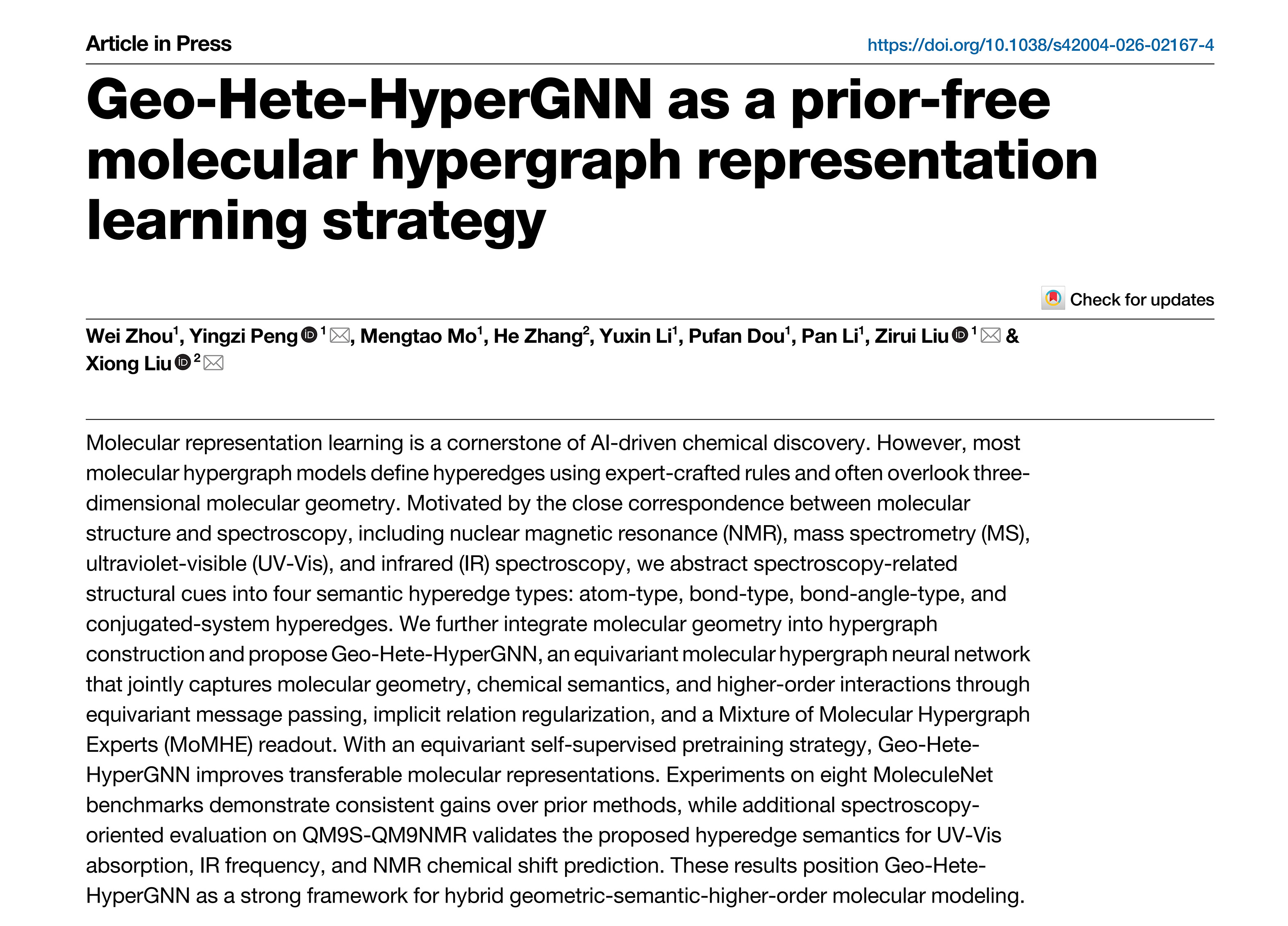 Geo-Hete-HyperGNN as a prior-free molecular hypergraph representation learning strategy